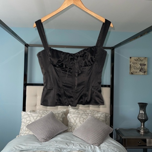 MIAOU Crop Top AGNES Corset Black Stretch Tue Sleeveless with Square Neckline Lg - Picture 7 of 11